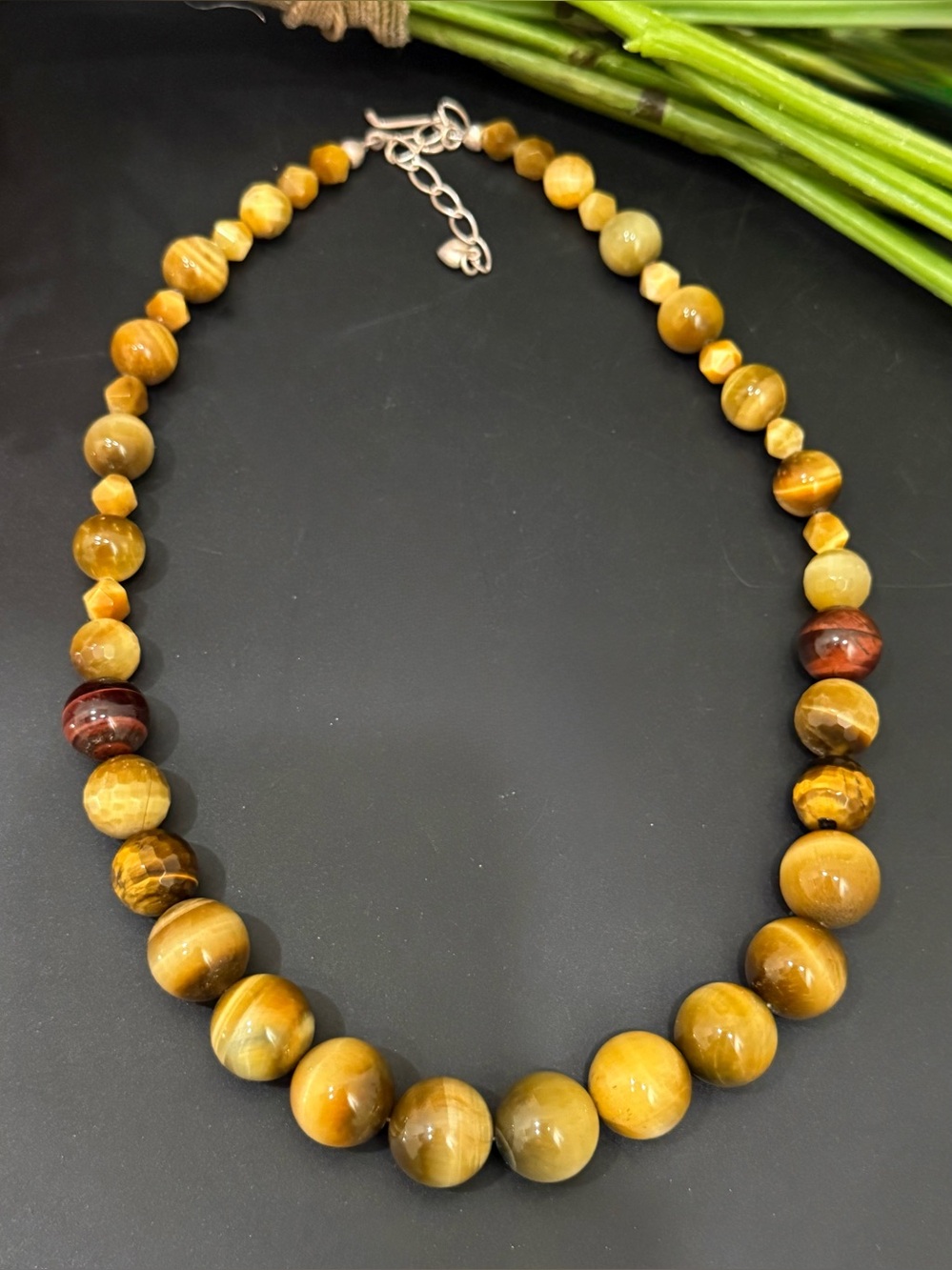 DTR 925 Jay King Sterling Silver Clasp Graduated Tiger’s Eye Gemstone Necklace